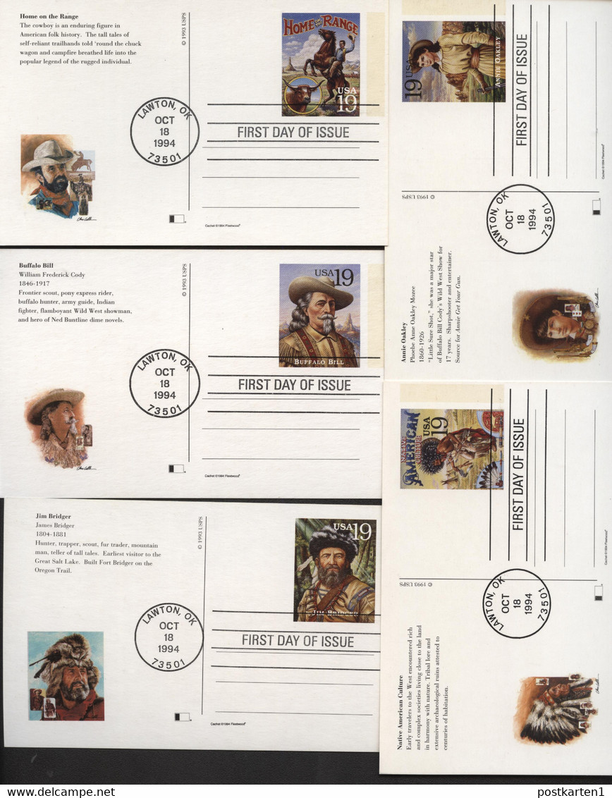 UX178-197 LEGENDS OF THE WEST Postal Cards FDC Fleetwood Lawton OK 1994 Cat.$35.00+ - 1981-00