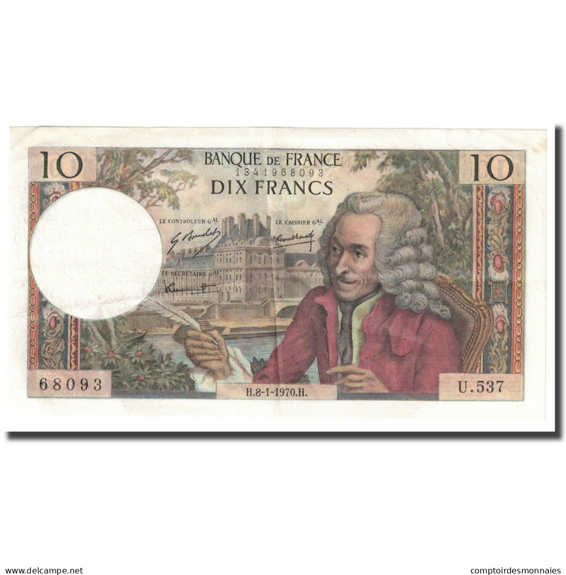 France, 10 Francs, Voltaire, 1970, 1970-01-08, TTB+, Fayette:62.41, KM:147c - 10 F 1963-1973 ''Voltaire''