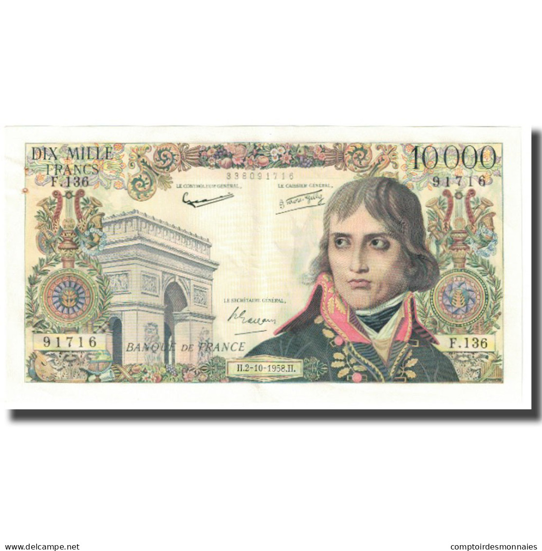 France, 10,000 Francs, Bonaparte, 1958, J. Belin, G. Gouin D'Ambrieres And P. - 1955-1959 Surchargés En Nouveaux Francs