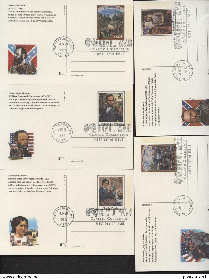 UX200-219 CIVIL WAR Set Of 20 Postal Cards FDC Fleetwood 1995 - 1981-00