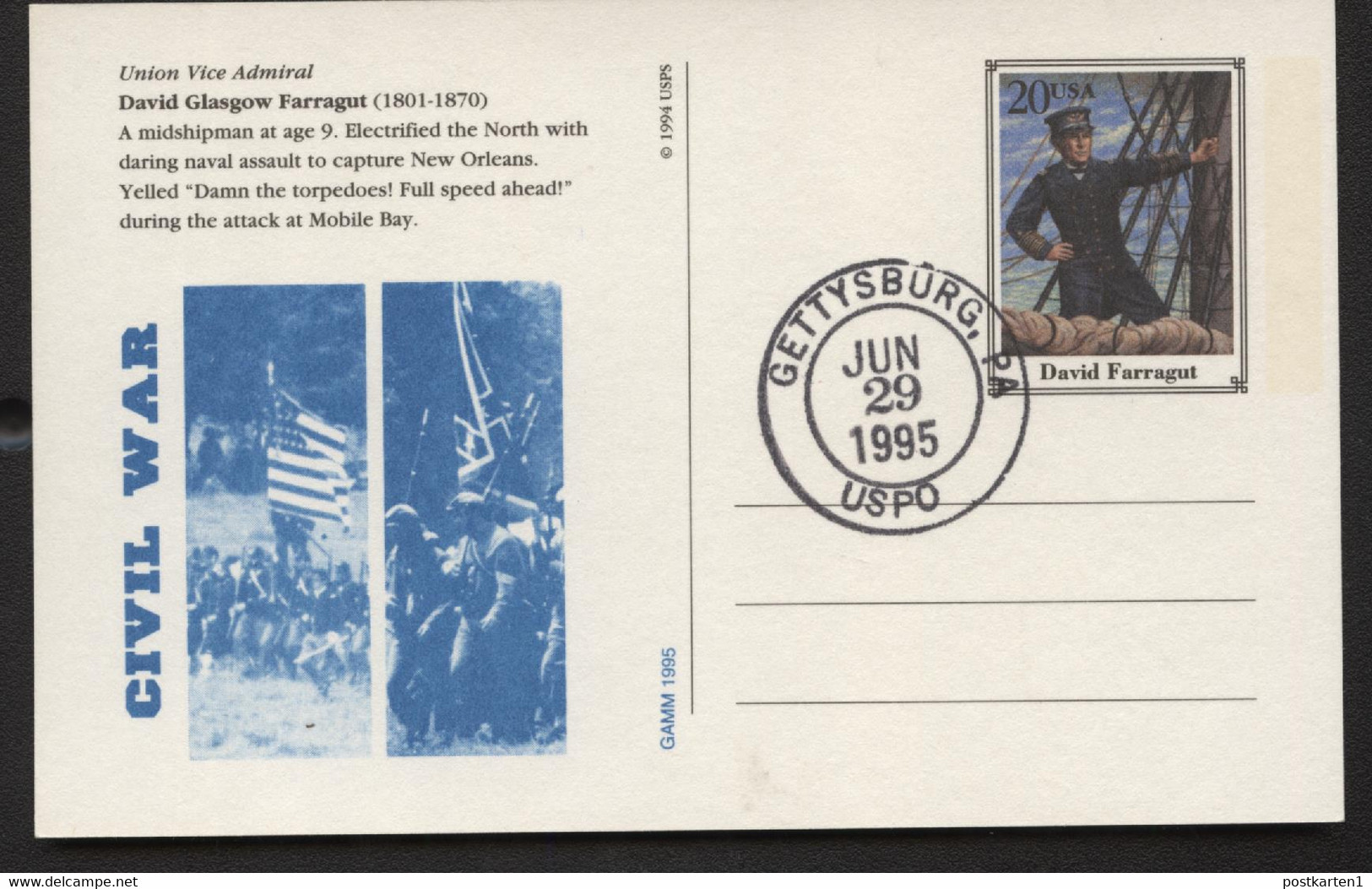 UX206 Postal Card David Farragut FDC GAMM 1995 - 1981-00