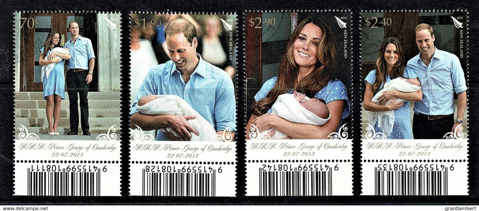 New Zealand 2013 Royal Baby - Prince George Marginal Set Of 4 Used - Gebruikt