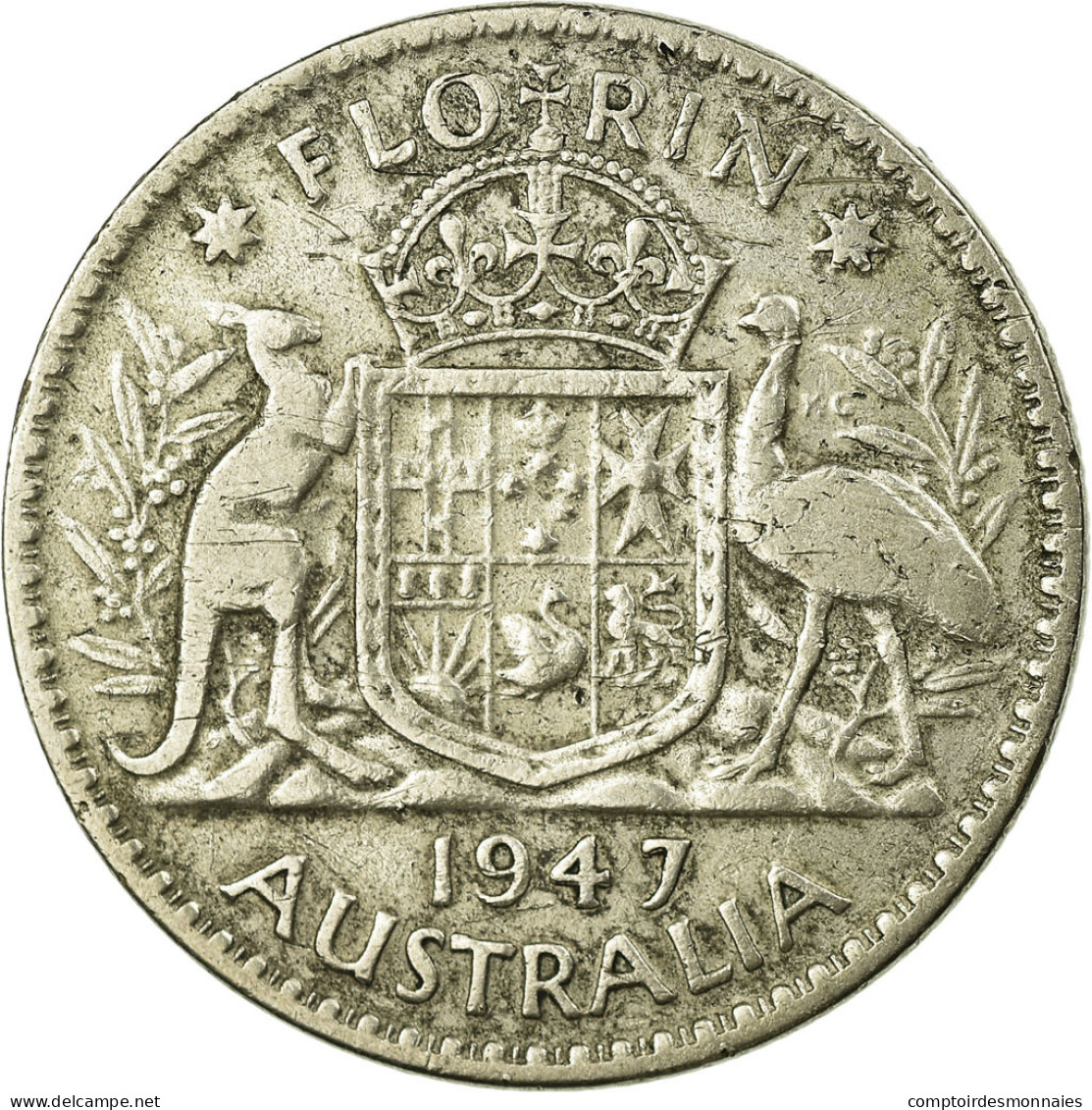 Monnaie, Australie, George VI, Florin, 1947, Melbourne, TB+, Argent, KM:40a - Florin