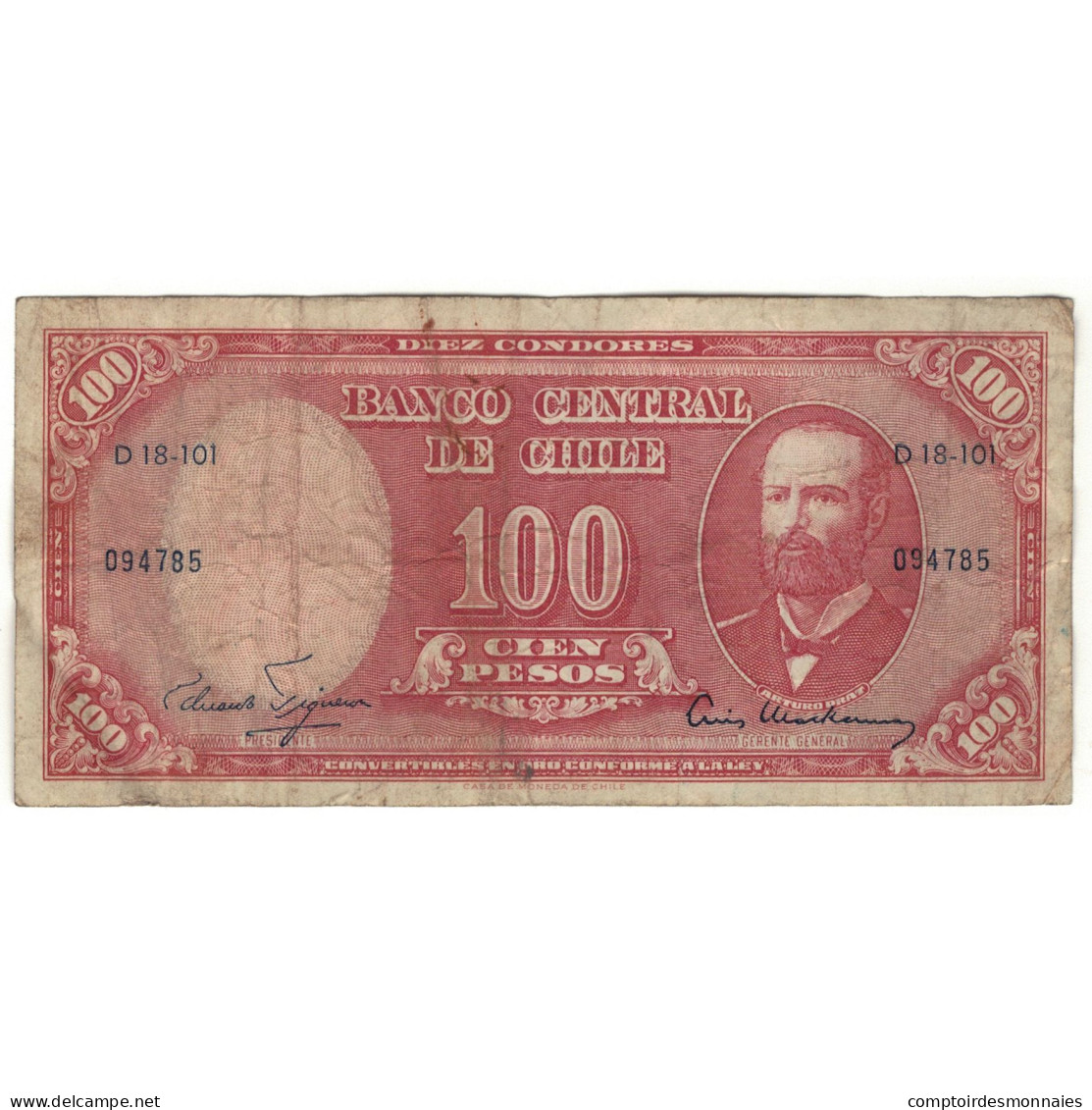 Billet, Chile, 10 Centesimos On 100 Pesos, KM:127a, B - Chile