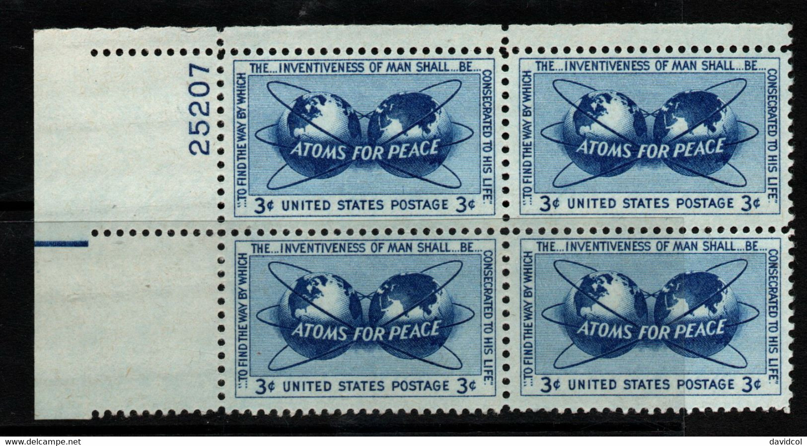 0292- USA - 1955 - SC#: 1070 - MNH - ATOMIC ENERGY - PLATE BLOCK FOLDED (NO DAMAGED) - Atomo