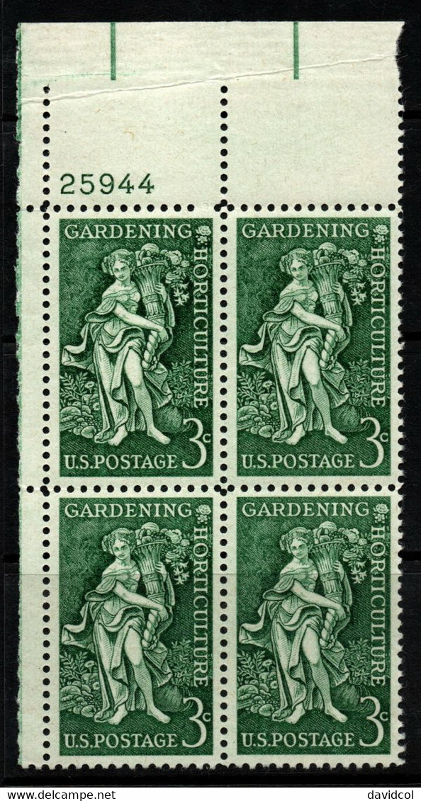 0293- USA - 1958 - SC#: 1100 - MNH - GARDENING-HORTICULTURE - PLATE BLOCK FOLDED (NO DAMAGED) - - Gemüse