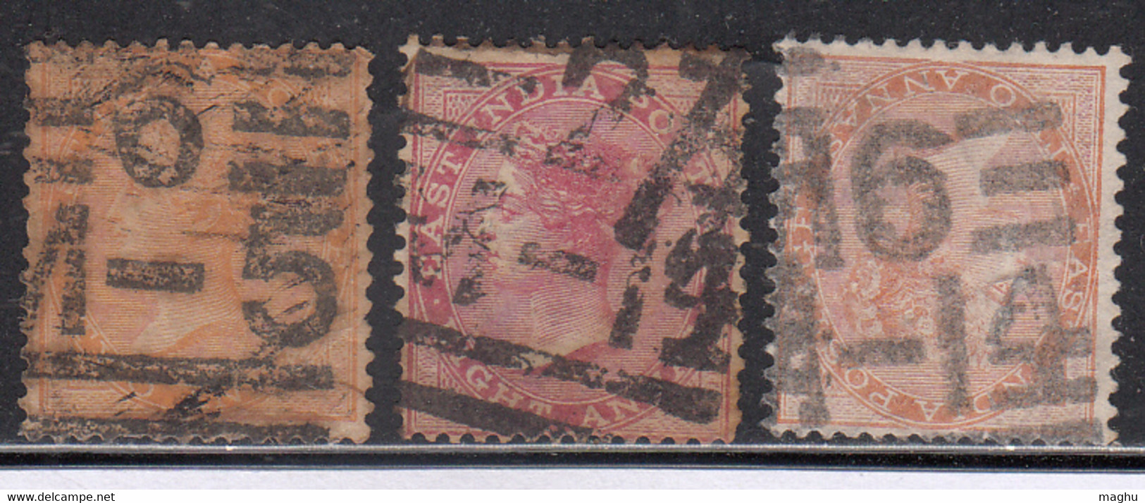 3 Diff., Cancellation Of  JC Type 32a / Martin 17d, QV British East India India Used, Early India Cancellation - 1854 Britse Indische Compagnie