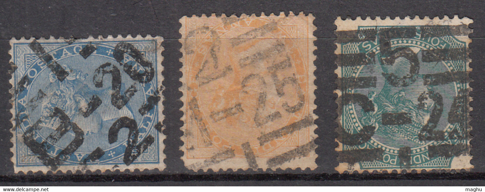 3 Diff., Cancellation Of  JC Type 32a / Martin 17b, QV British East India India Used, Early Indian Cancellation - 1854 Britse Indische Compagnie