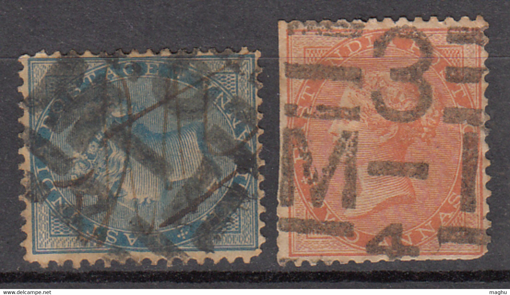 2 Diff., Cancellation Of  JC Type 32a / Martin 17b, QV British East India India Used, Early Indian Cancellation - 1854 Britse Indische Compagnie