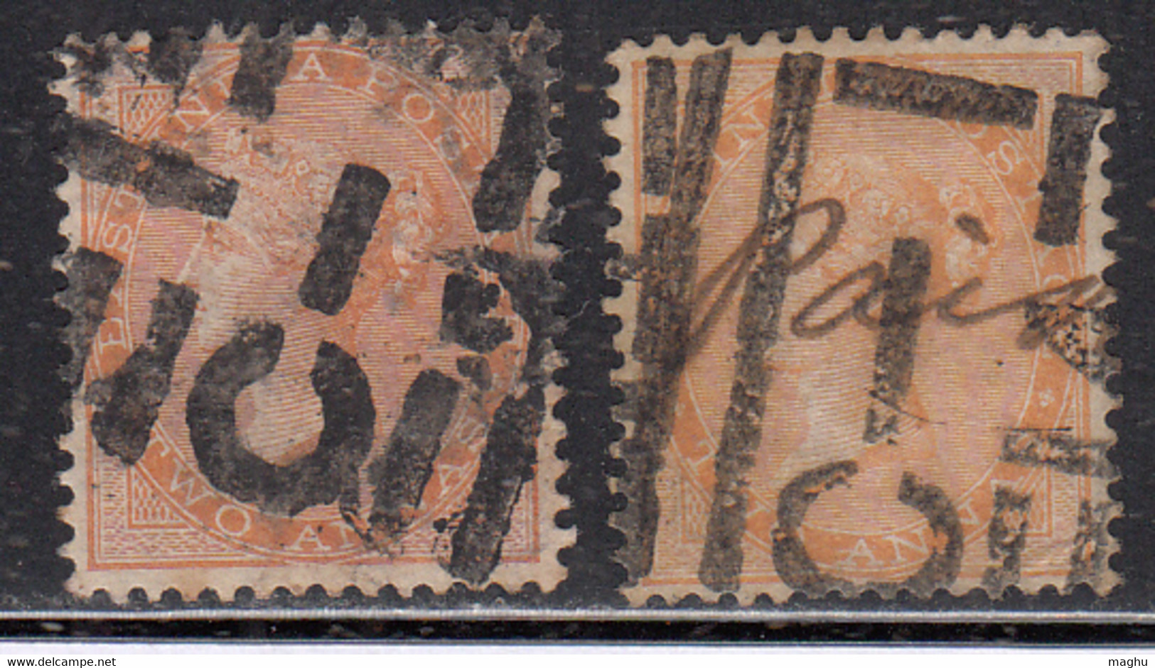 1856 British East India Used, Two Annas Shades, No Watermark - 1854 Britische Indien-Kompanie