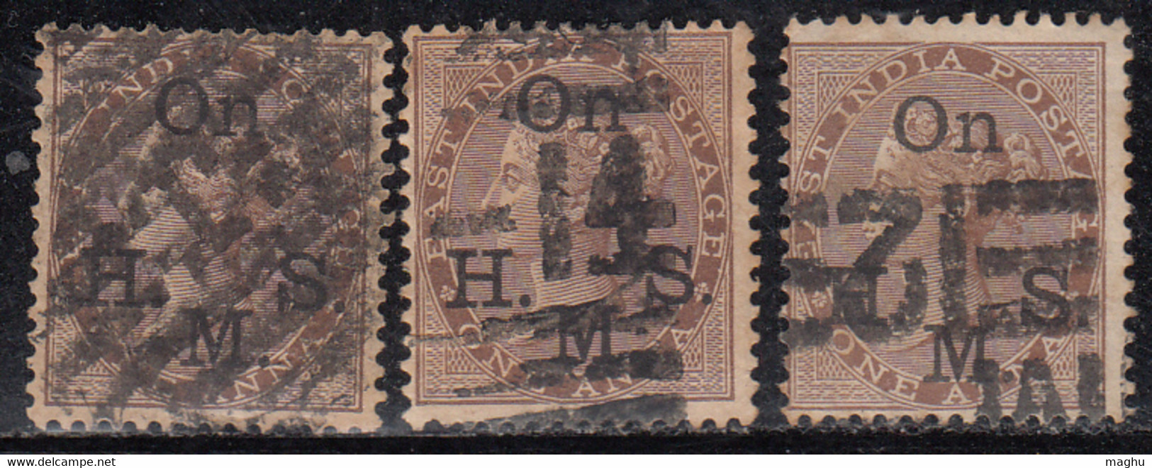 British East India Used On H.M.S. Service, 1874, One Anna Shades, Official. - 1854 Britische Indien-Kompanie