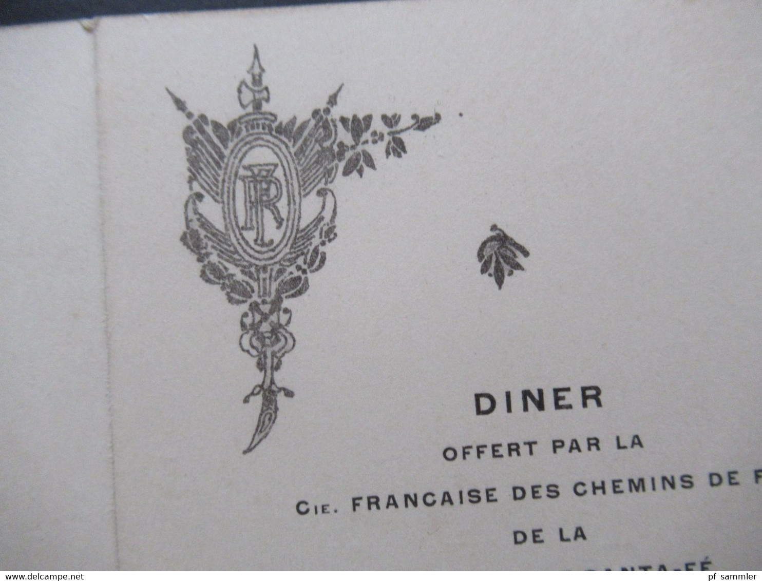 Argentinien 1915 Speisekarte Diner Chemins De Fer De La Province De Santa-FÉ M.E. Jullemier Ministre De France - Menükarten