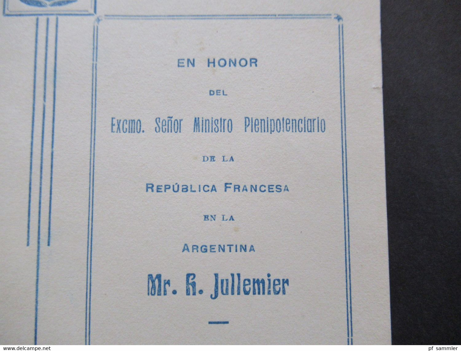 Argentinien Cordoba Plaza Hotel 1915 Speisekarte Diner En Honor Del Excmo. Senor Ministro Pienipotenciario - Menus