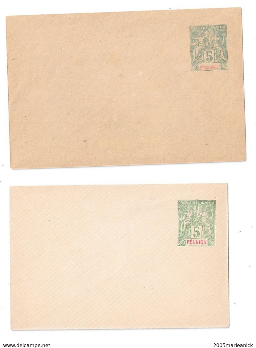 REUNION Entier Enveloppe 5c. Vert Type Papier épais Et DIEGO SUAREZ Entier Enveloppe 5c. (petite Charnière Visible Scan) - Lettres & Documents
