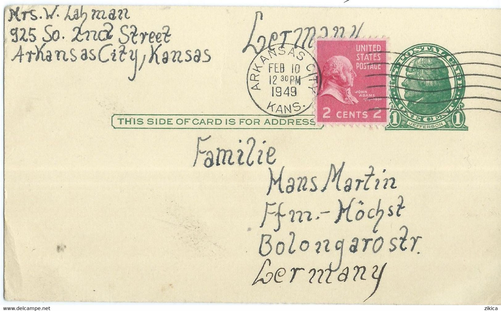 United States > Postal Stationery > Stamped Postal Cards > 1949 Arkansas City - 1941-60