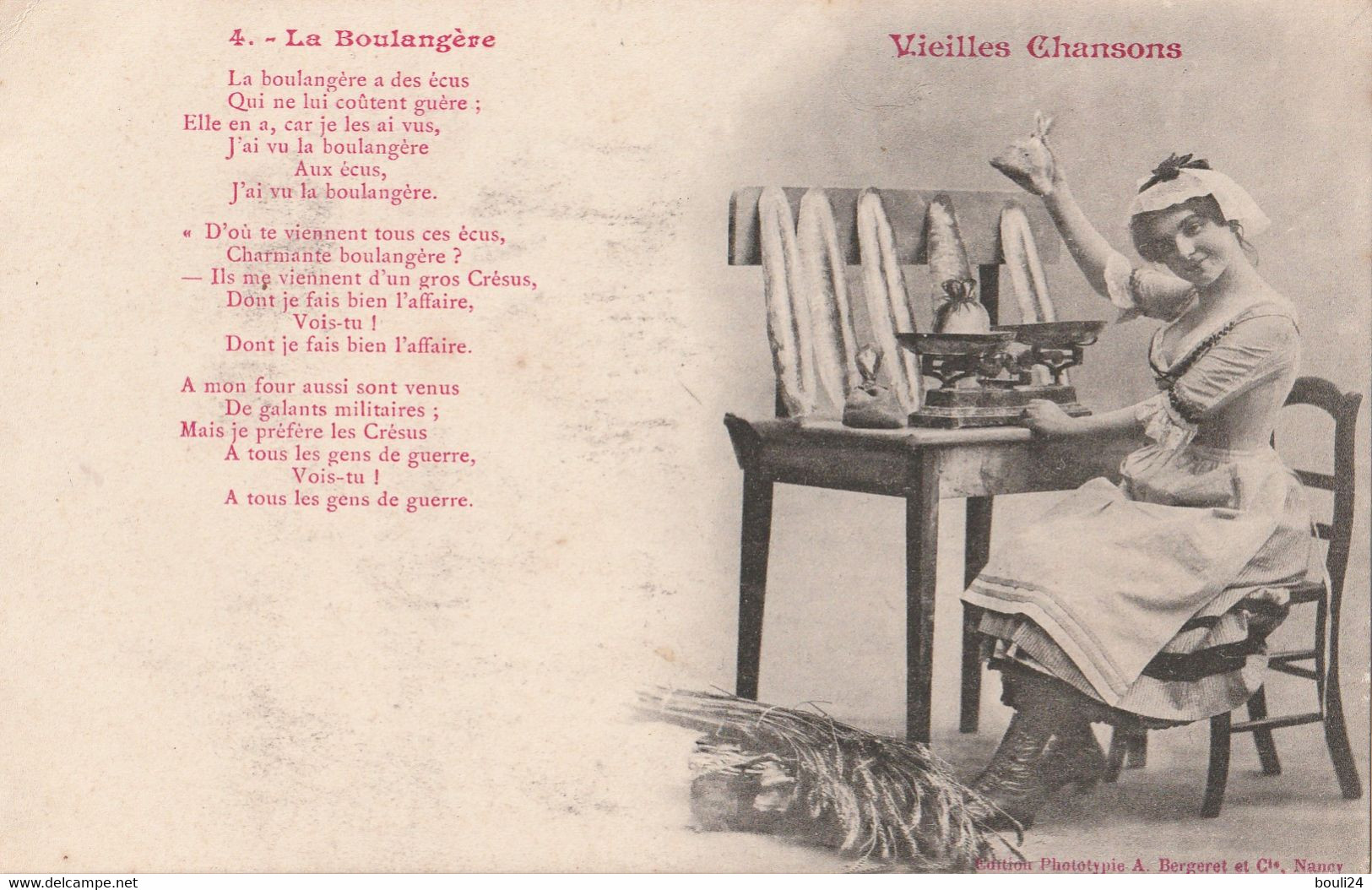 BAC22 - ILLUSTRATEUR  BERGERET    VIEILLES CHANSONS   LA  BOULANGERE  N° 4 - Bergeret