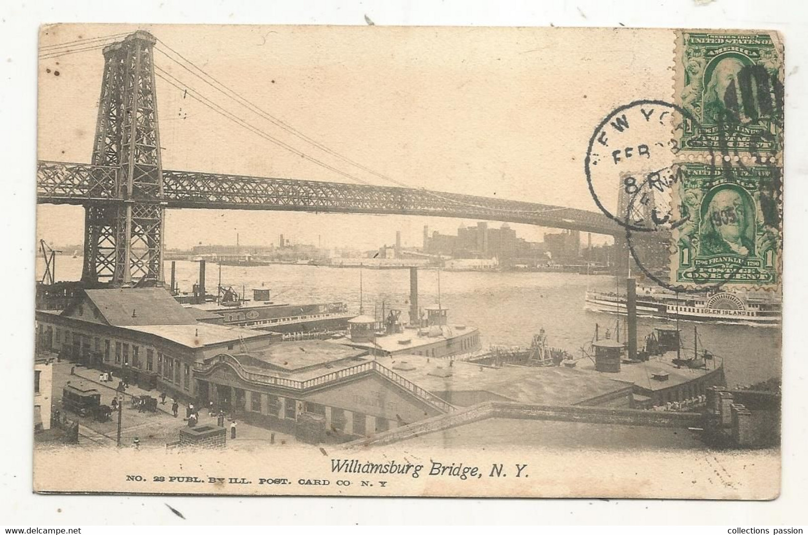 Cp, ETATS UNIS, NY, WILLIAMSBURG BRIDGE,  New York , Dos Simple,  Voyagée 1905 - Ponts & Tunnels