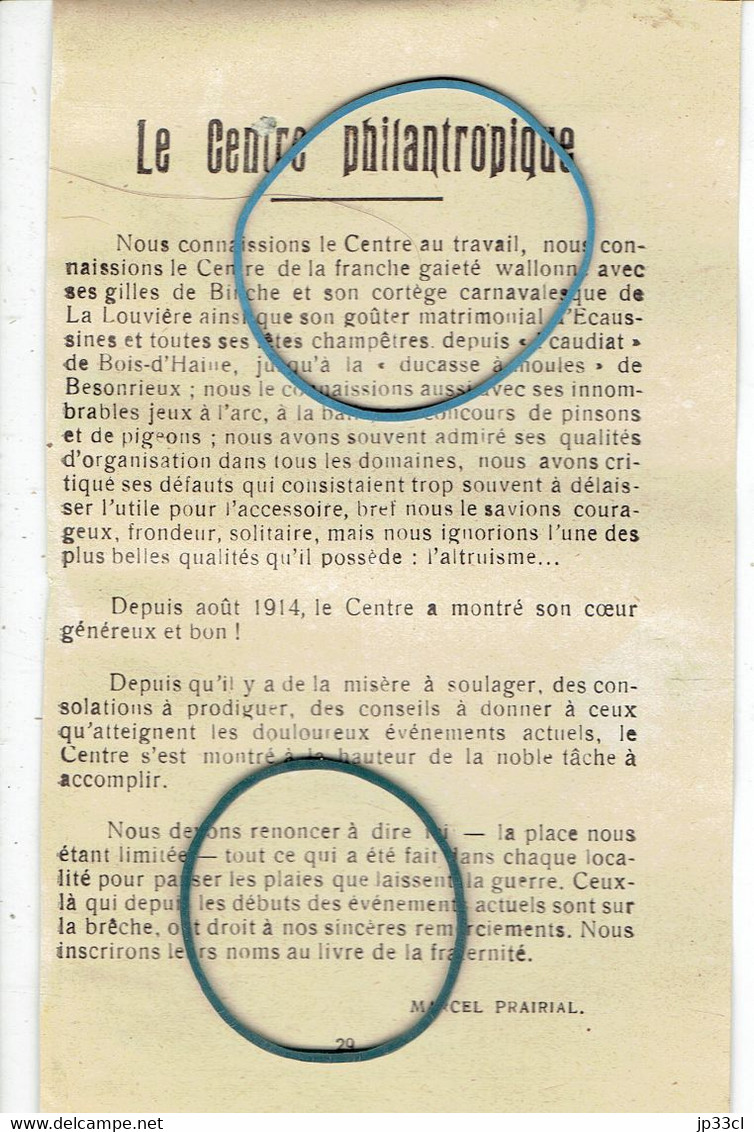 Très Ancienne Publicité Pour La Société Coopérative Au Progrès (Jolimont) Et La Région Du Centre (vers 1915) - Documents Historiques