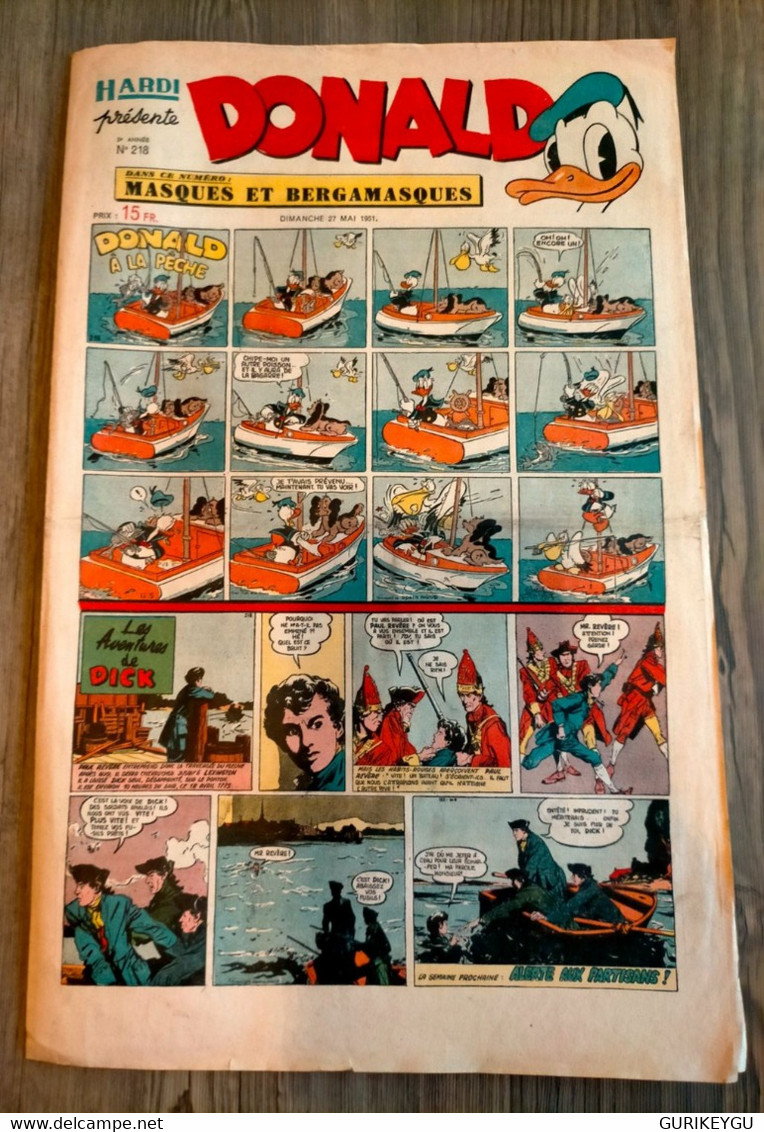 HARDI Présente DONALD N° 218 GUY L'ECLAIR Pim Pam Poum TARZAN MANDRAKE Luc Bradefer Le Pere LACLOCHE 27/05/1951 B+ - Donald Duck