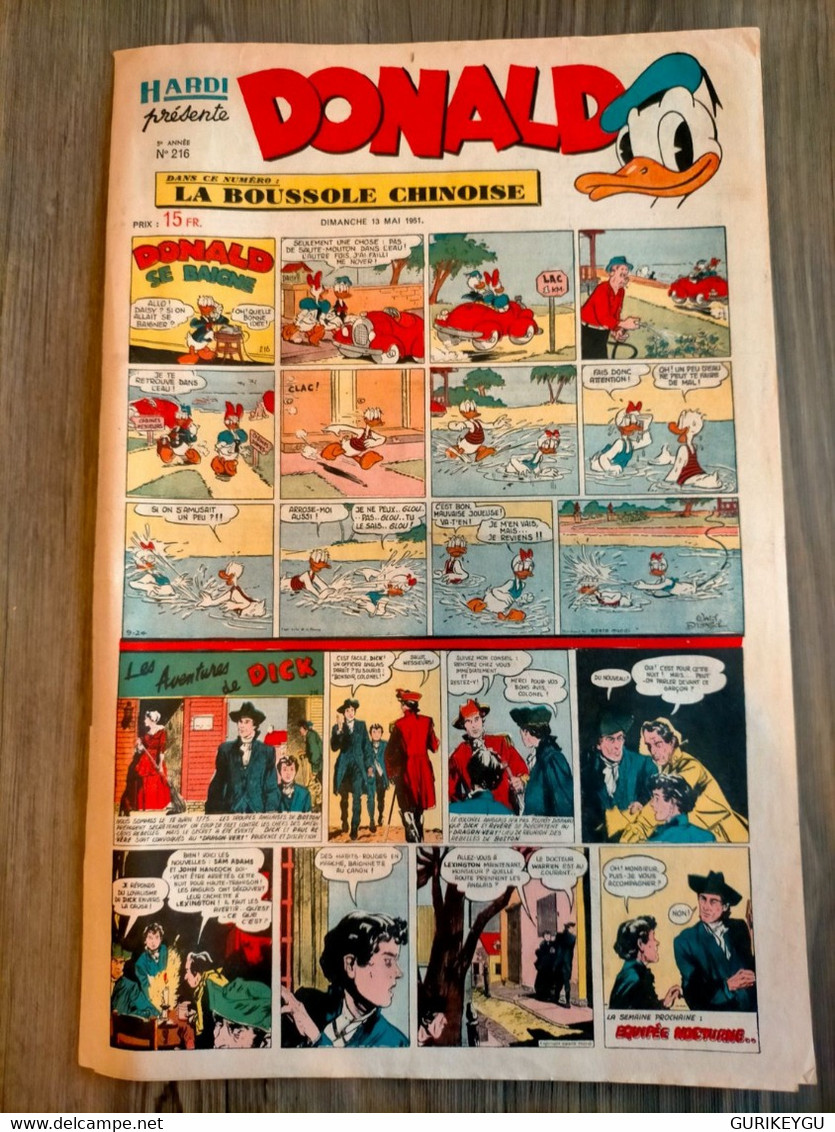 HARDI Présente DONALD N° 216 GUY L'ECLAIR Pim Pam Poum TARZAN MANDRAKE Luc Bradefer Le Pere LACLOCHE 13/05/1951 TBE - Donald Duck