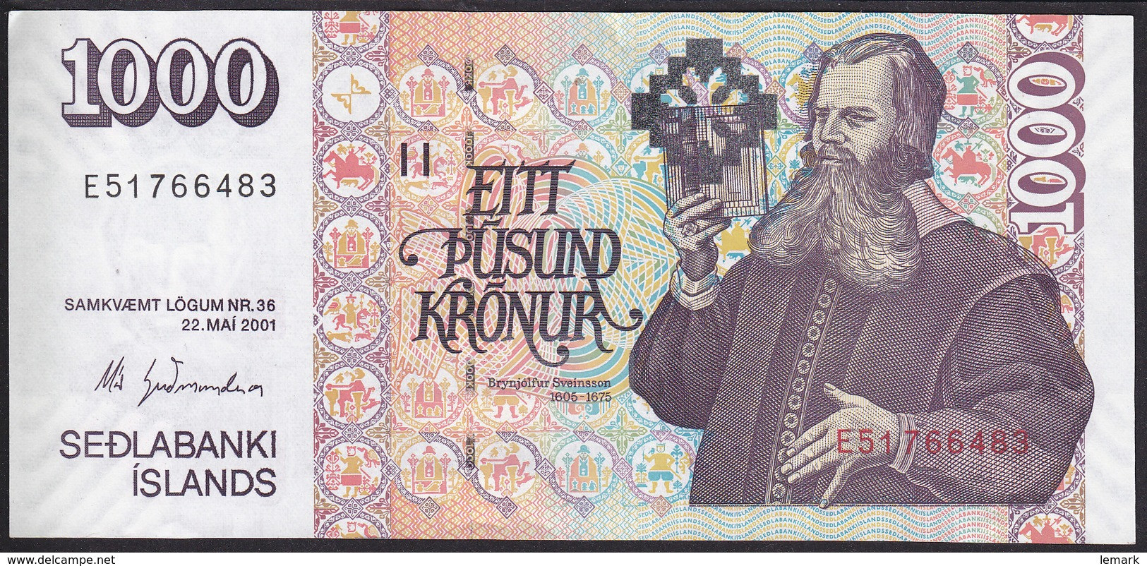 Iceland 1000 Kronur 2001 P59  Signature: Már Guðmundsson UNC - Islanda