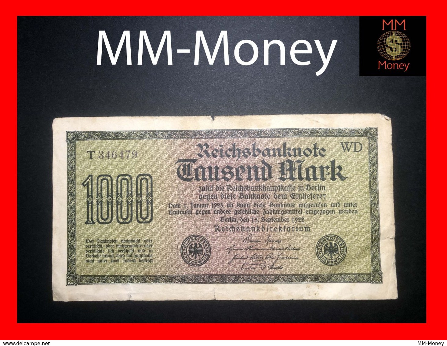 GERMANY  Reichsbanknote  1.000  1000 Mark  15.9.1922  P. 76  Fine - 1.000 Mark