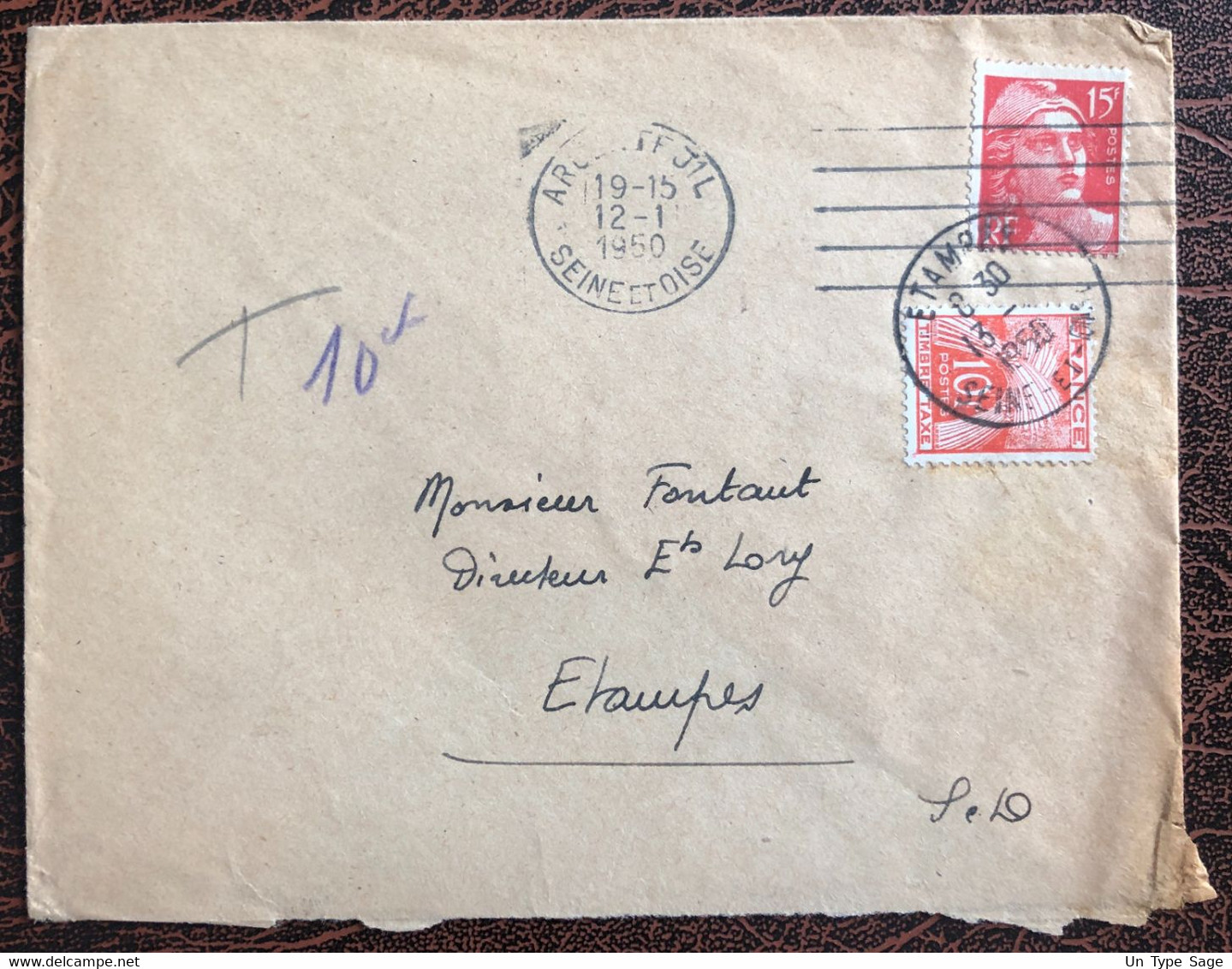 France Divers TAXES Sur Enveloppe, Pour Etampes - 13.1.1950 - (B3762) - 1859-1959 Briefe & Dokumente