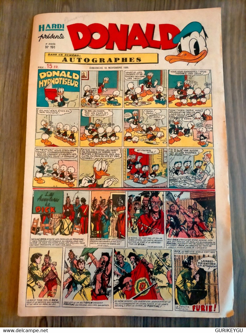 HARDI Présente DONALD N° 191 GUY L'ECLAIR Pim Pam Poum TARZAN MANDRAKE Luc Bradefer Le Pere LACLOCHE 19/11/1950 - Donald Duck