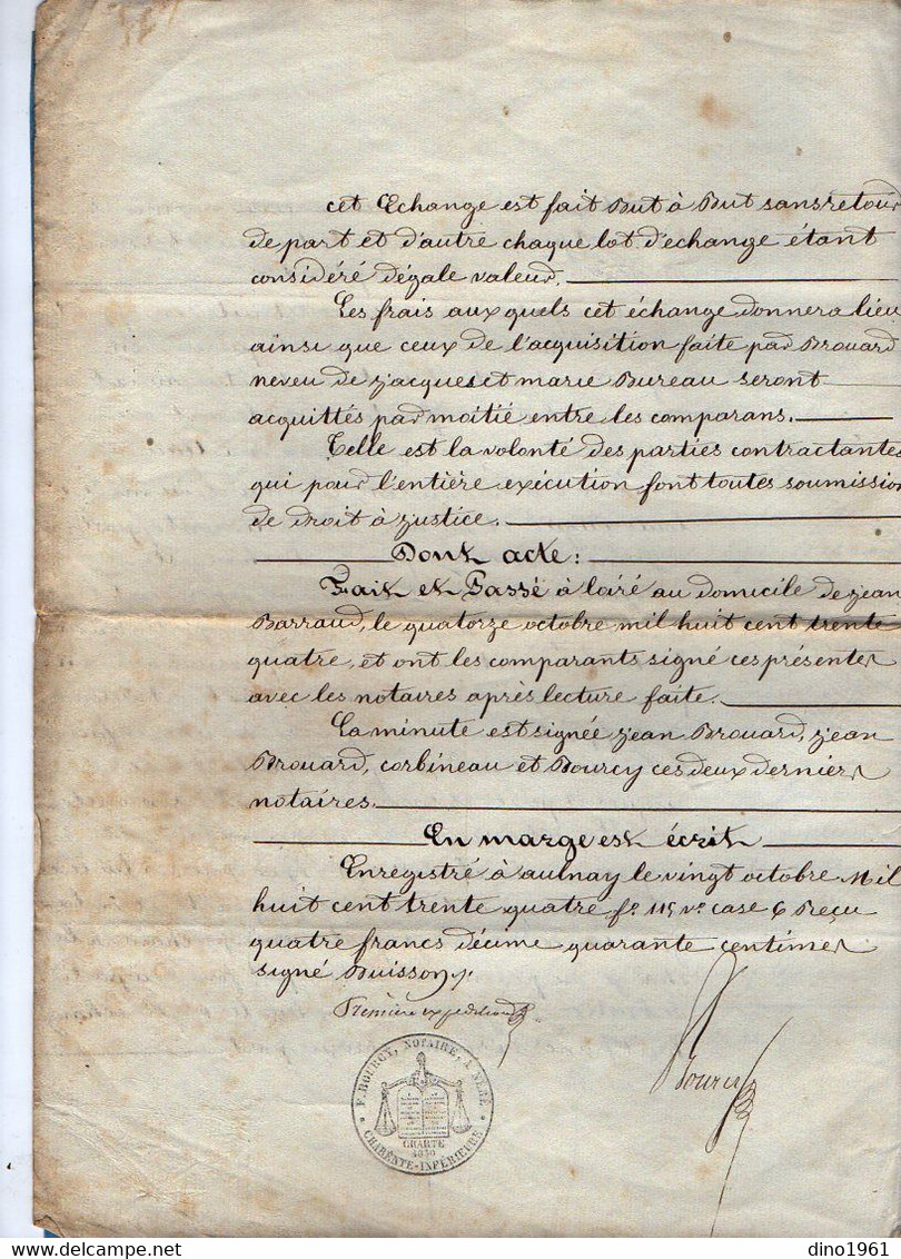 VP21.167 - NERE - Acte De 1834 - Echange De La Moitié D'un Bâtiment & Une Petite Chambre Entre Mrs Jean BROUARD à LOIRE - Manuscrits