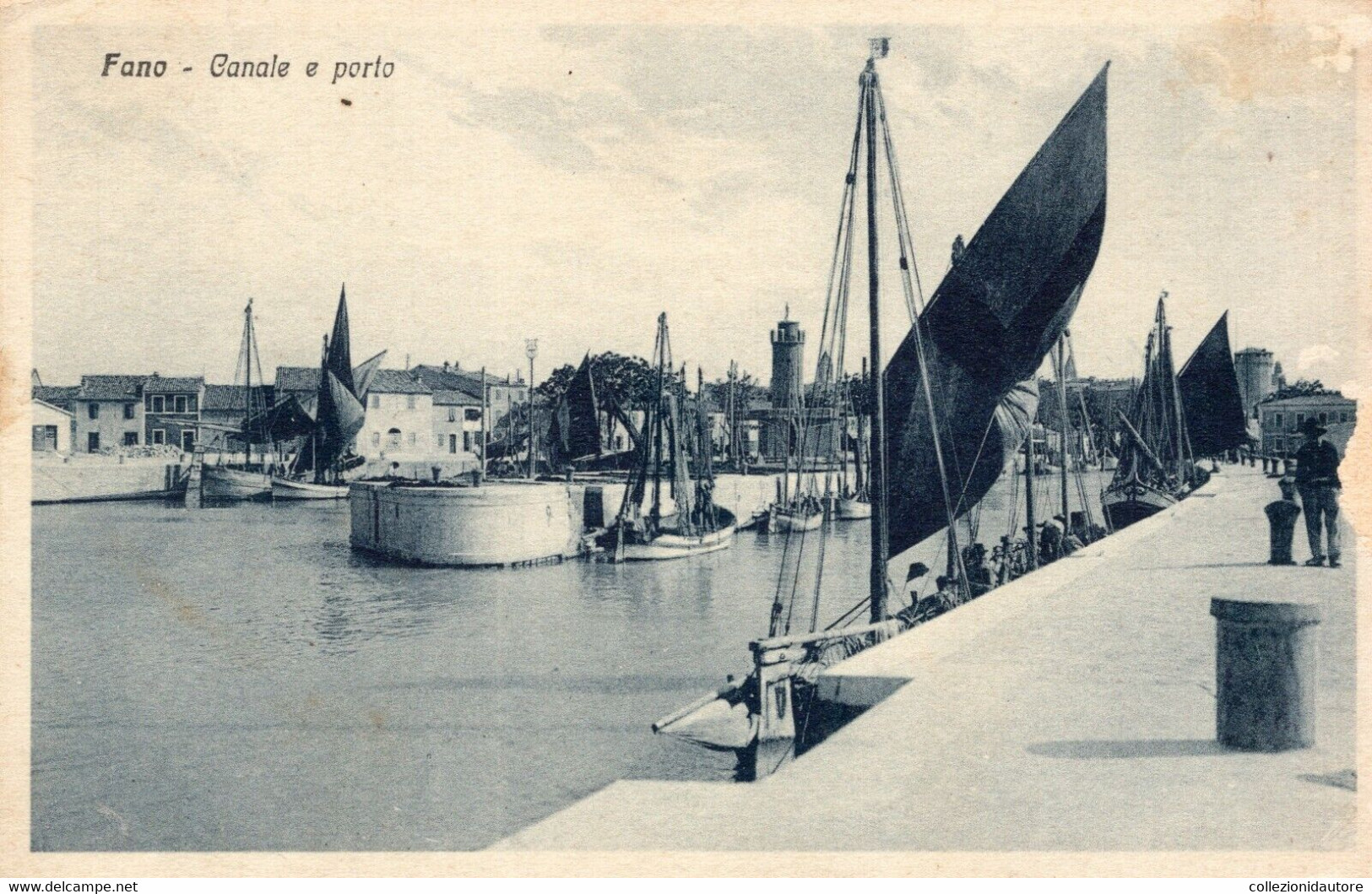 FANO - CARTOLINA FP SPEDITA NEL 1937 - CANALE E PORTO - ANIMATA - BARCHE A VELA - Fano