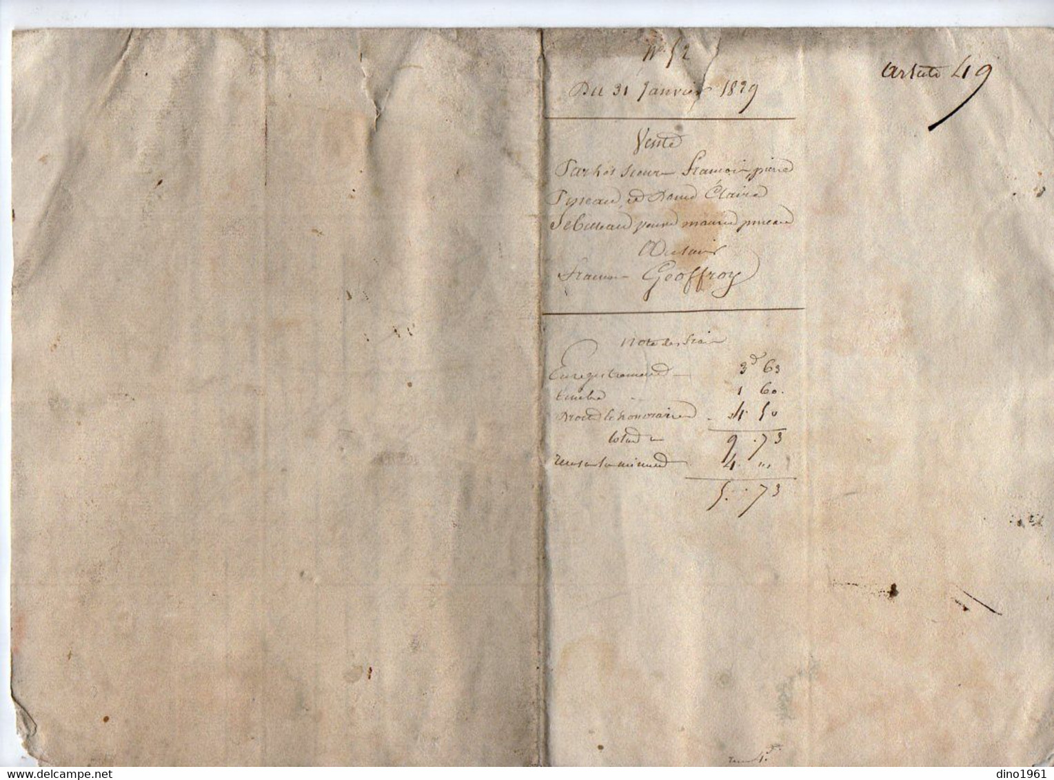 VP21.169 - NERE - Acte De 1829 - Vente De Terre Sise à NERE Par Mr QUERON à Mr PINEAU à Mr GEOFFROY - Manuscrits