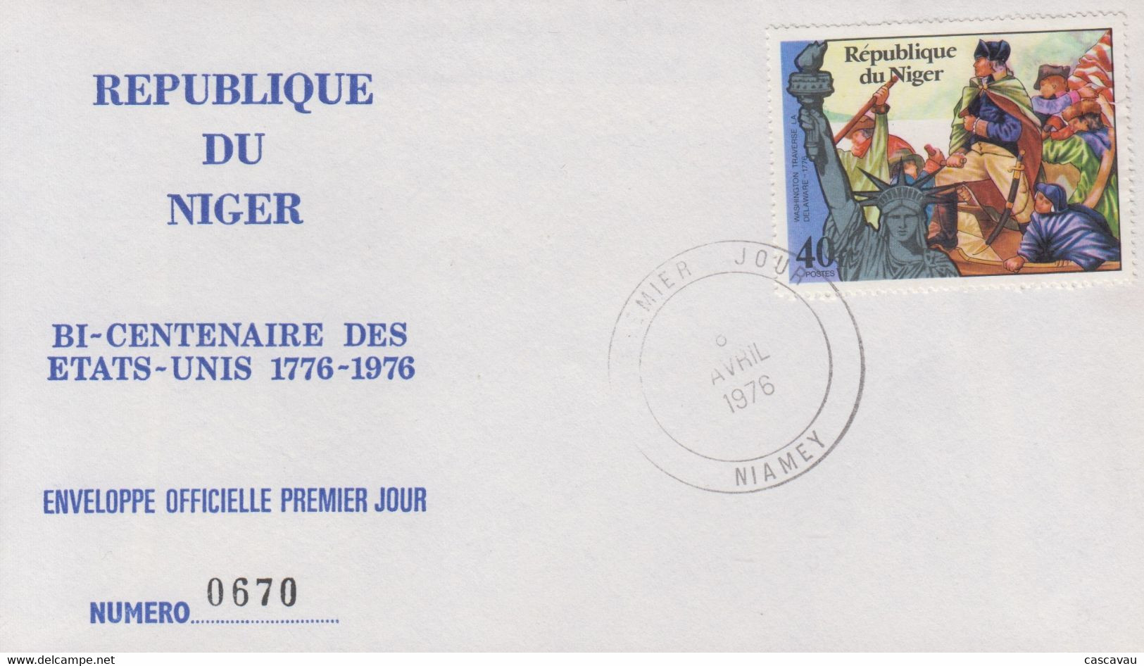 Enveloppe  FDC   1er   Jour    NIGER    Bicentenaire  De  La   REVOLUTION     Américaine    1976 - Indépendance USA