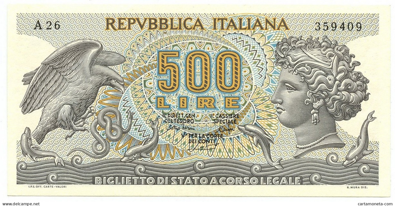 500 LIRE BIGLIETTO DI STATO ARETUSA 23/04/1975 SUP+ - Autres & Non Classés