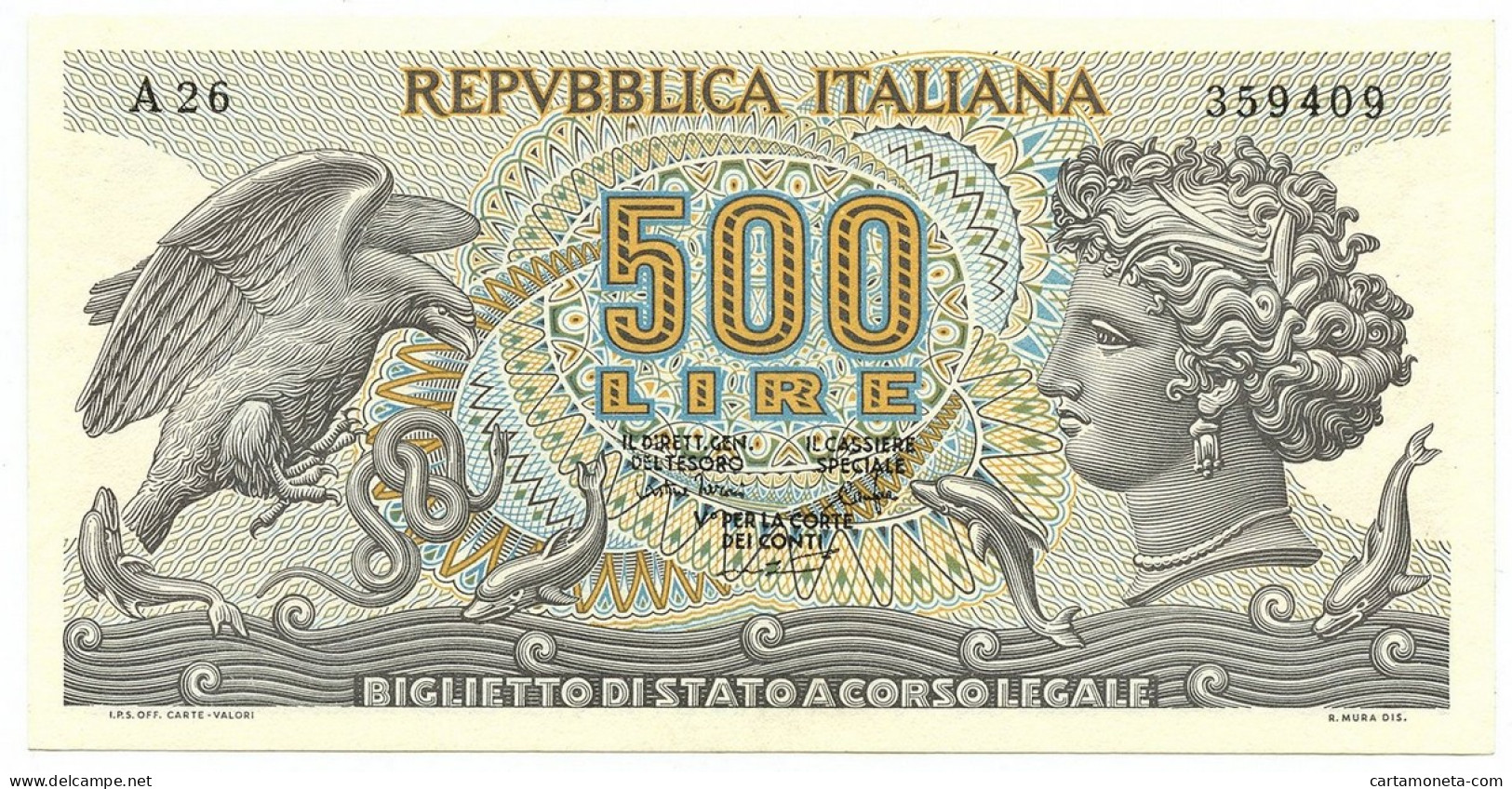 500 LIRE BIGLIETTO DI STATO ARETUSA 23/04/1975 SUP+ - Altri & Non Classificati