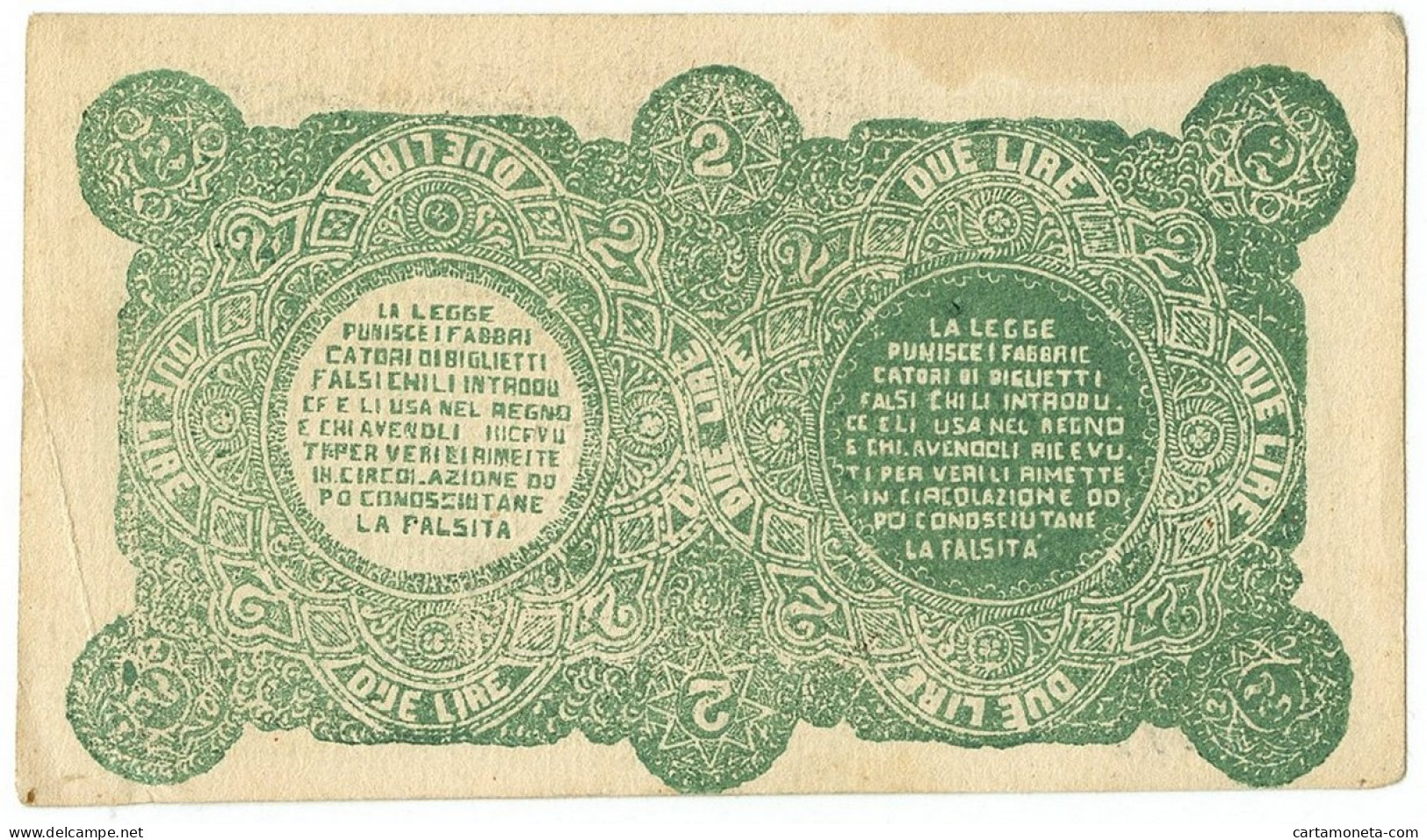 2 LIRE FALSO D'EPOCA BIGLIETTO CONSORZIALE REGNO D'ITALIA 30/04/1874 BB/SPL - [ 8] Ficticios & Especimenes