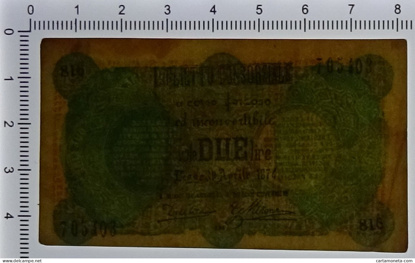 2 LIRE FALSO D'EPOCA BIGLIETTO CONSORZIALE REGNO D'ITALIA 30/04/1874 BB/SPL - [ 8] Specimen