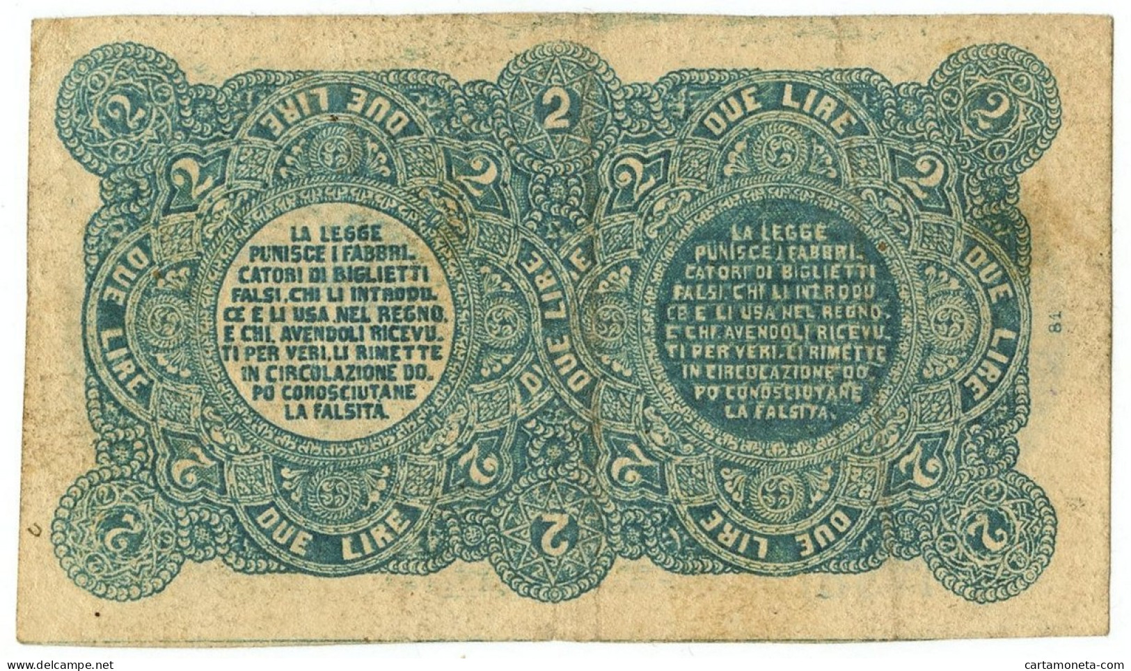 2 LIRE FALSO D'EPOCA BIGLIETTO GIÀ CONSORZIALE REGNO D'ITALIA 25/12/1881 BB - [ 8] Falsi & Saggi