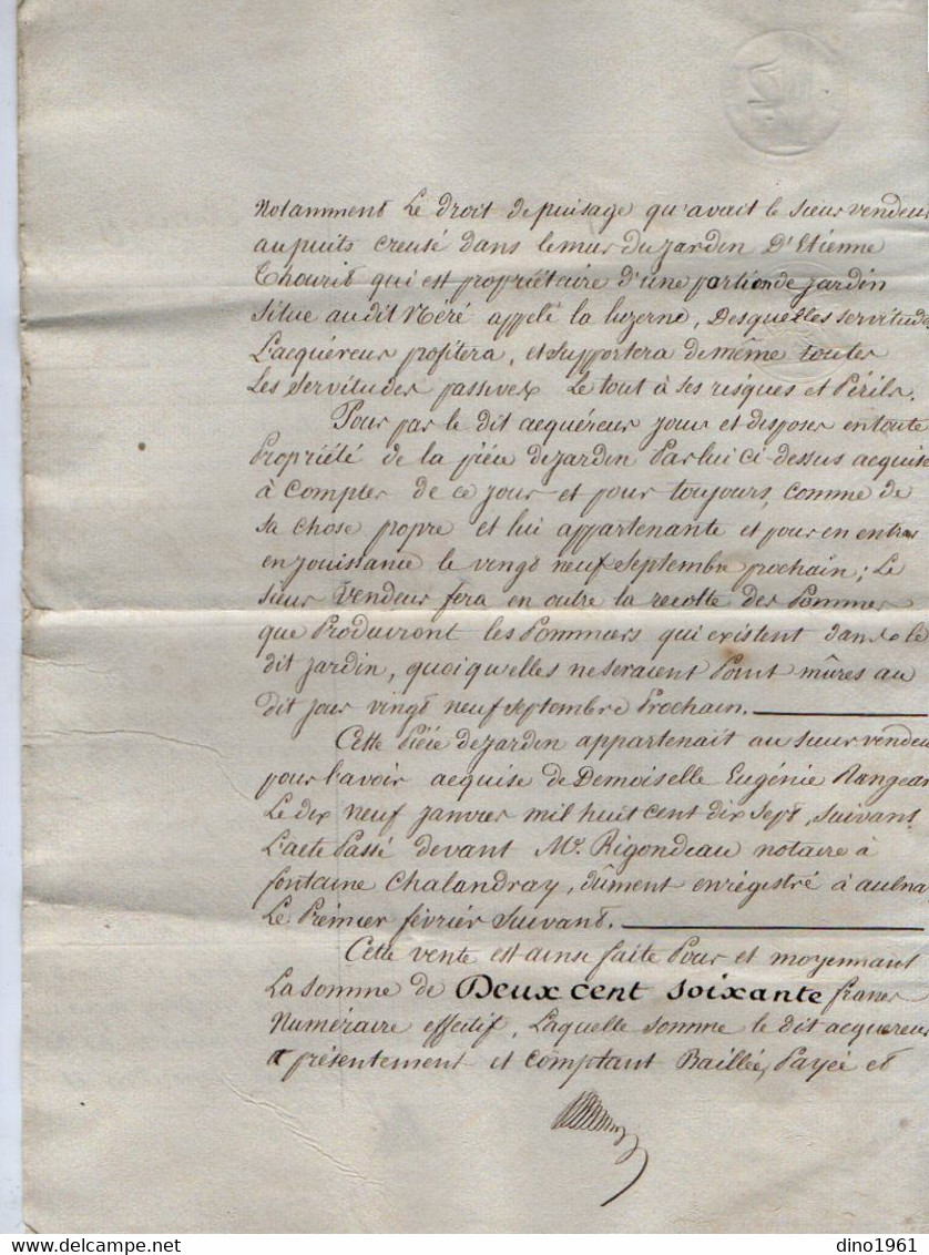 VP21.171 - NERE - Acte De 1828 - Vente D'un Petit Jardin Sise à NERE Par Mr NEAU Ancien Lt D'Infanterie à Mr GEOFFROY - Manuscrits