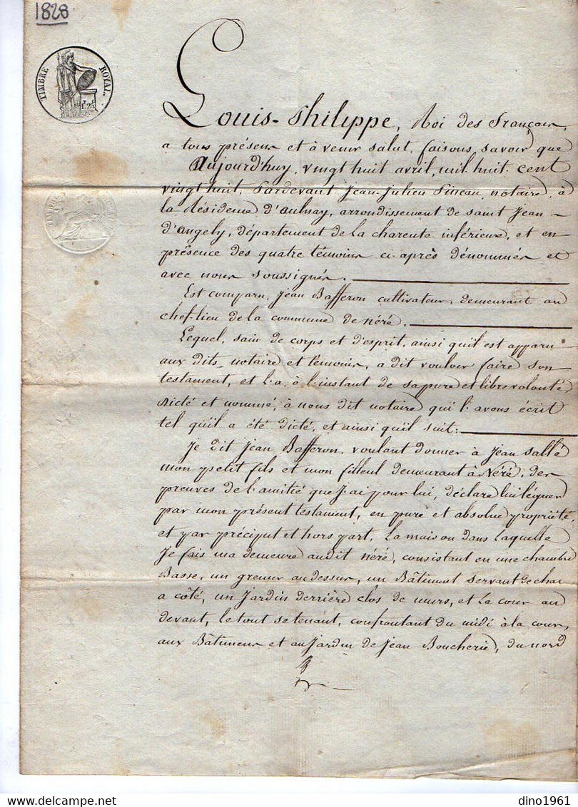 VP21.172 - AULNAY - Acte De 1828 - Testament De Mr Jean BAFFERON Cultivateur à NERE - Manuscrits