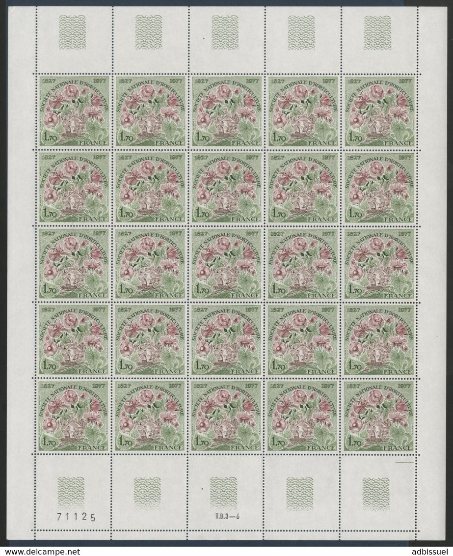 N° 1930 1,70 Fr HORTICULTRE Feuille De 25 Ex. Vendue à La Valeur Faciale. ** MNH COTE 25 € (voir Description) - Feuilles Complètes