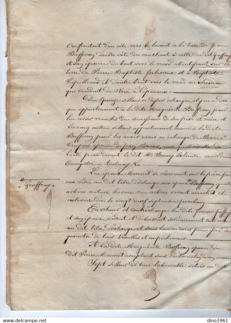 VP21.173 - AULNAY - Acte De 1827 - Echange De Terre Sise à NERE Entre Mme & Mr MONNET & Mme & Mr GEOFFROY - Manuscrits