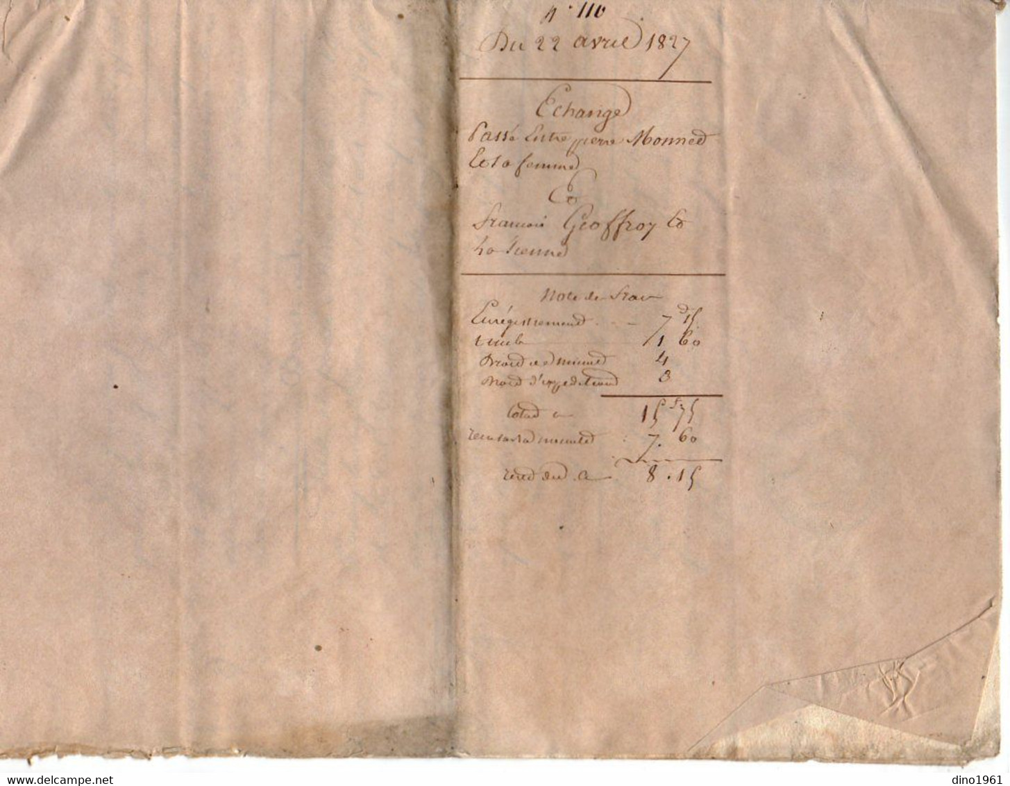 VP21.173 - AULNAY - Acte De 1827 - Echange De Terre Sise à NERE Entre Mme & Mr MONNET & Mme & Mr GEOFFROY - Manuscrits