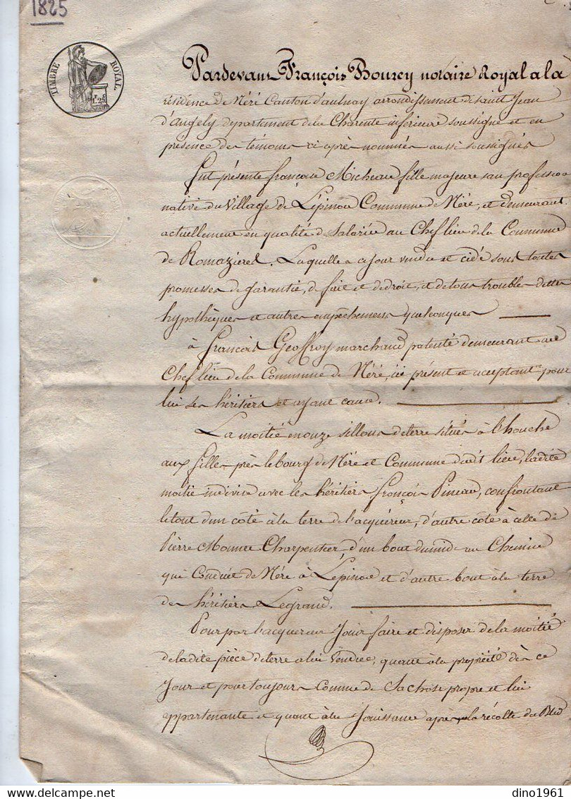 VP21.175 - NERE - Acte De 1826 - Vente De Terre Sise à NERE Par Mr MICHEAU à Mr GEOFFROY - Manuscrits