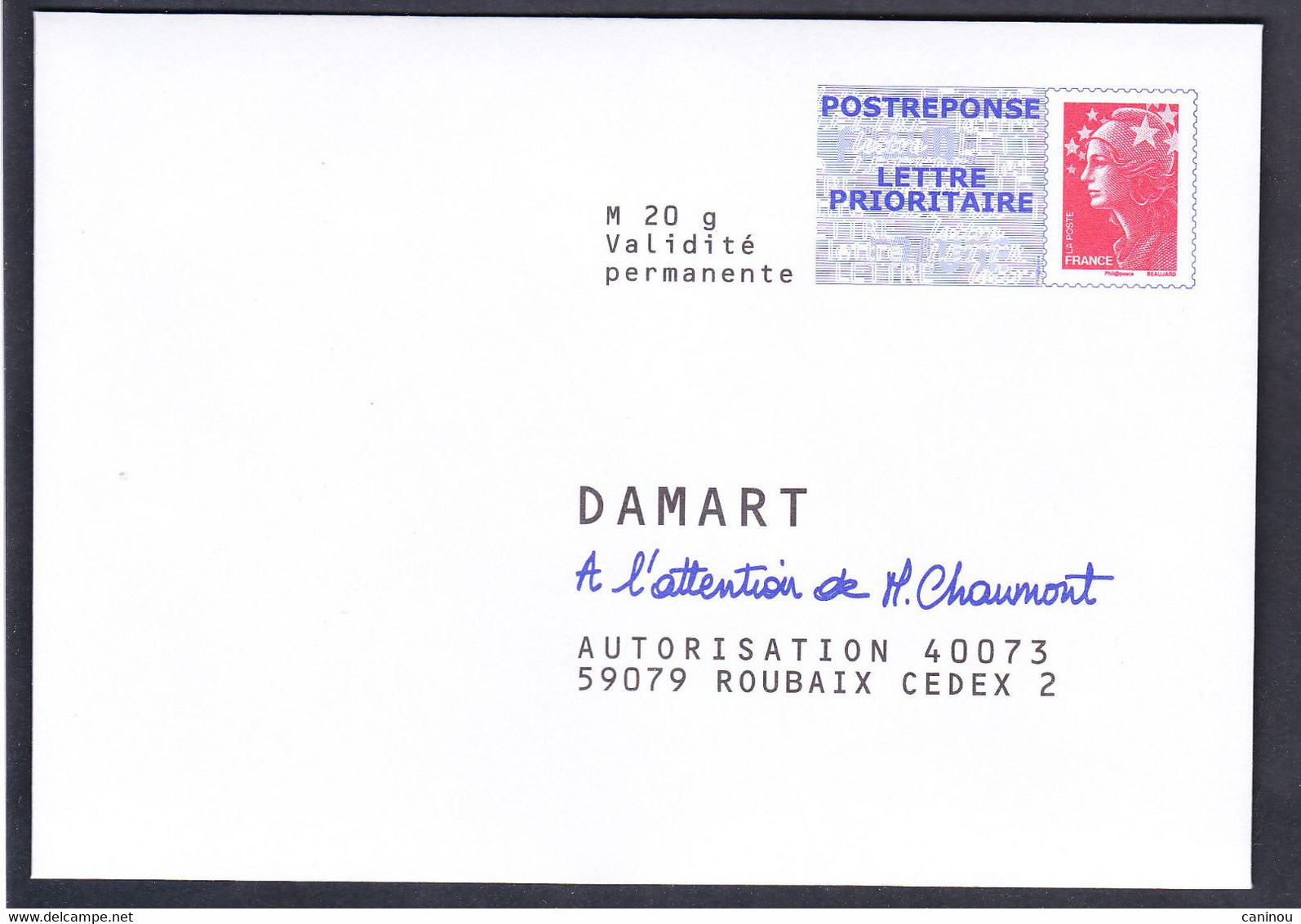 FRANCE ENTIER POSTAL PAP PRE-TIMBRE MARIANNE DE BEAUJARD VERSO ORANGE SANS TEXTE SOUS LOGO DROIT - Prêts-à-poster: Réponse /Beaujard