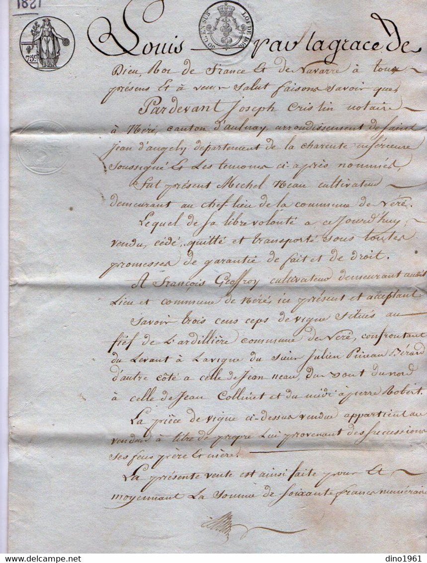 VP21.178 - NERE - Acte De 1821 - Vente De Vigne Sise à NERE Par Mr Michel NEAU à Mr François GEOFFROY - Manuscrits