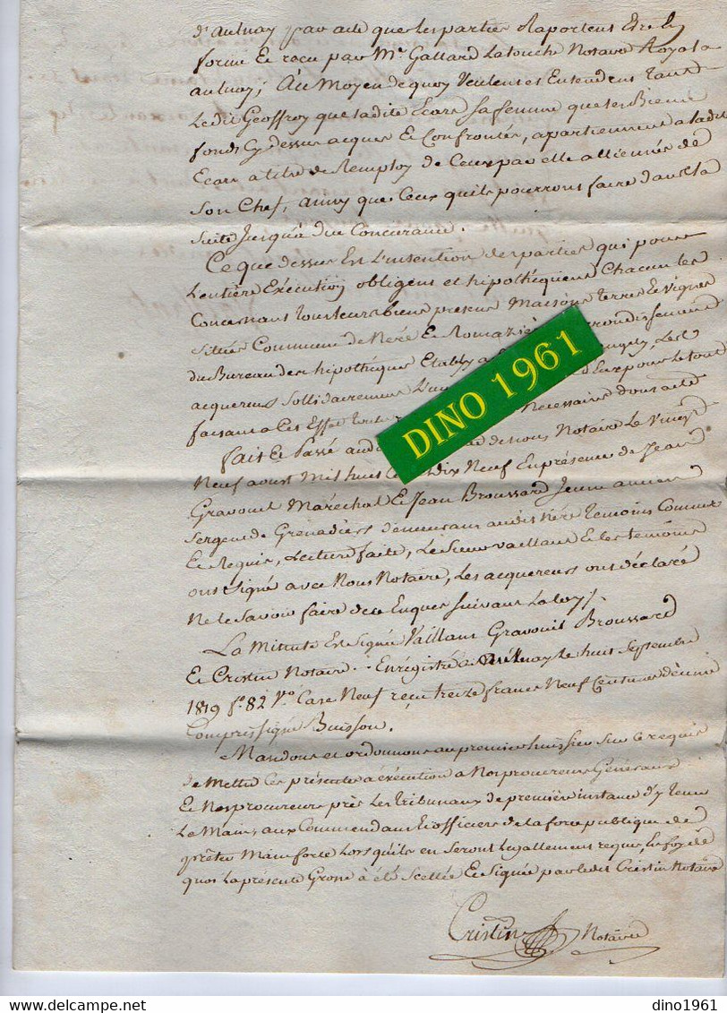 VP21.182 - NERE - Acte De 1819 - Vente De Terre Sise à NERE Par Mr VAILLANT De ROMAZIERES à Mr & Mme GEOFFROY - Manuscrits