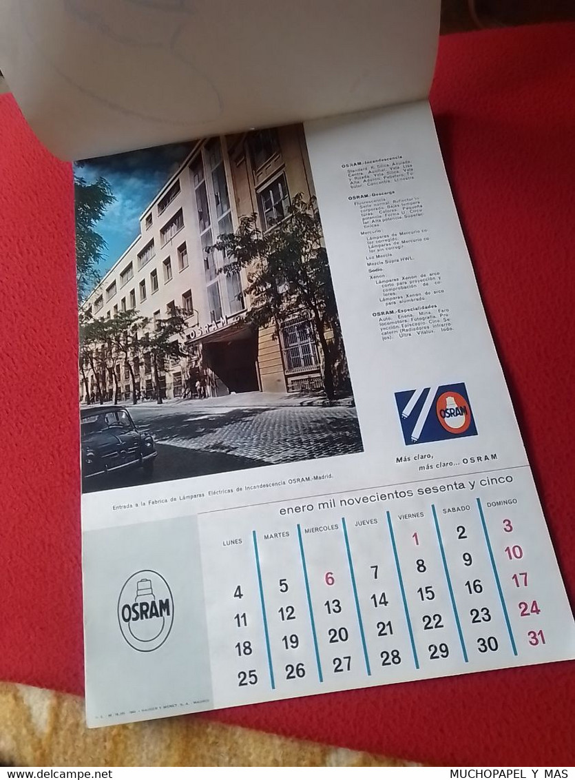 SPAIN CALENDAR ANTIGUO CALENDARIO DE PARED 1965 OSRAM CALENDRIER LIGHTBULB BOMBILLA LAMPE AMPOULE LUZ ENERGÍA LIGHT BULB - Grand Format : 1961-70