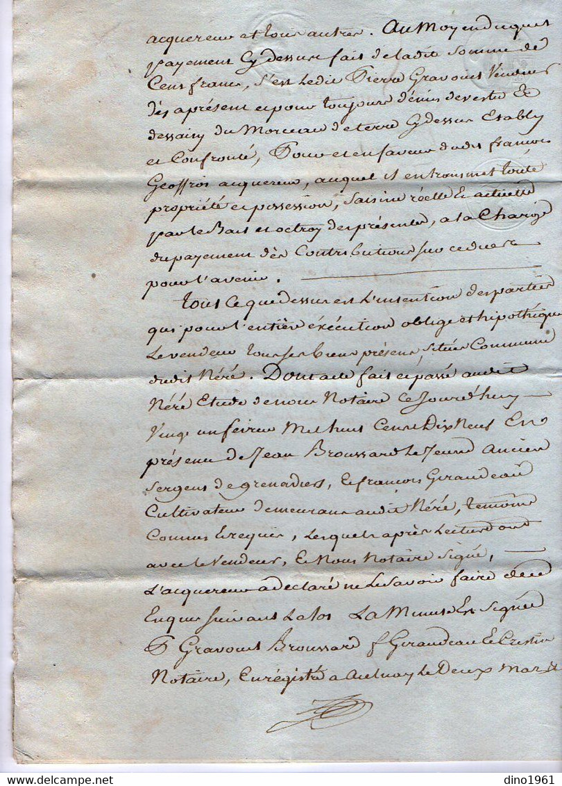 VP21.183 - NERE - Acte De 1819 - Vente De Terre Sise à NERE Par Mr GRAVOUIL De MATHA à Mr GEOFFROY - Manuscrits