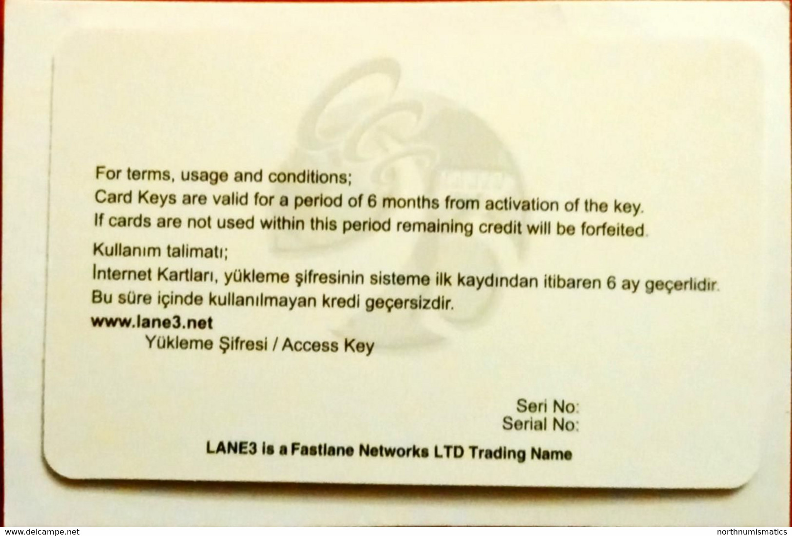 Lane3.net Internet Access Sample Card 1000mb - Connection Kits