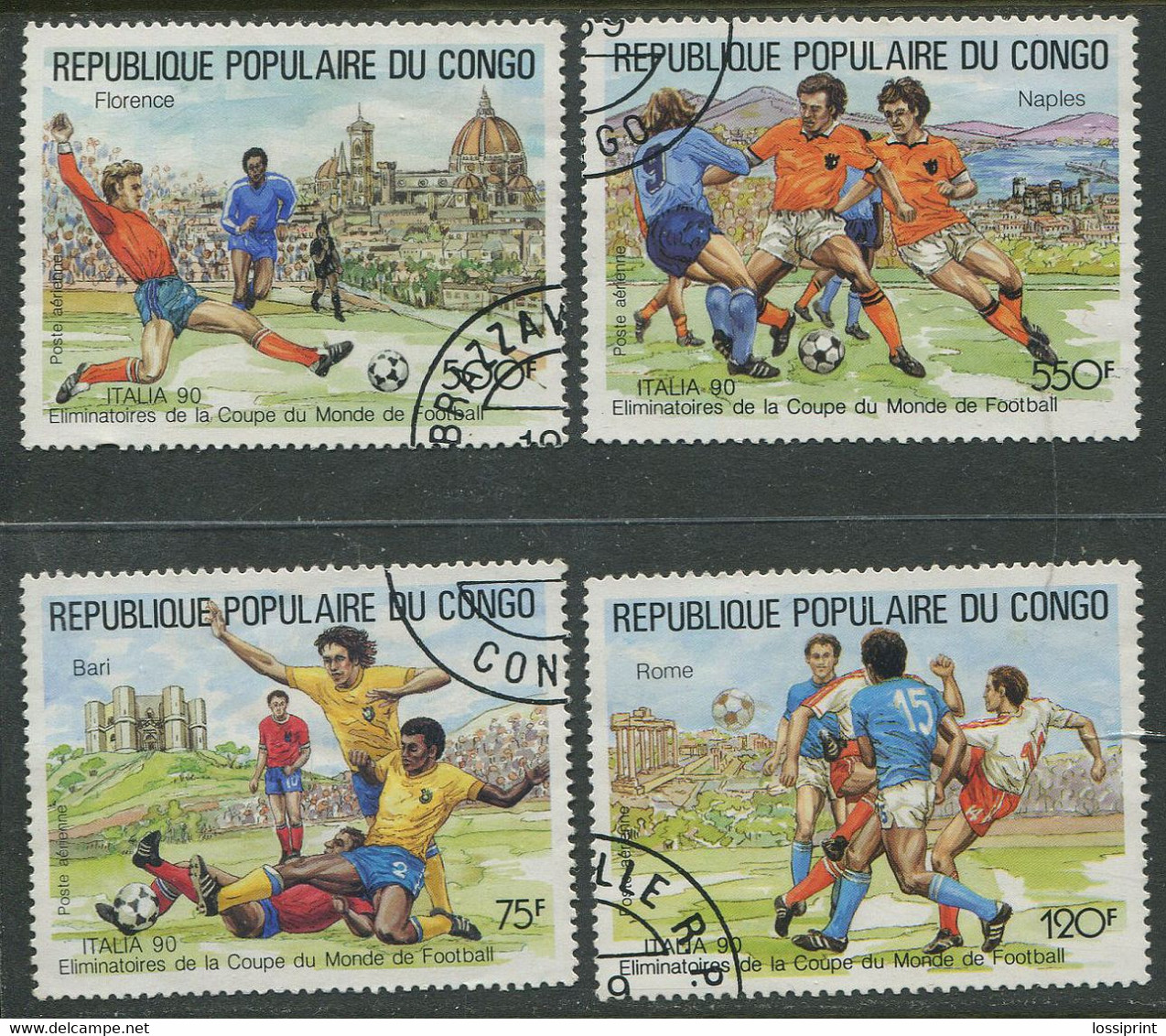 Republique Populaire Du Congo:Used Stamps Serie Italia Football Competition 1990 - Oblitérés